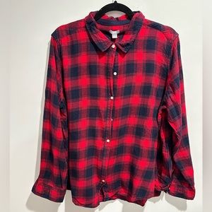 Aerie Navy and Red Plaid Oversized Shirt (XL)